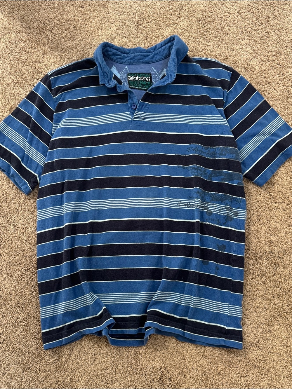 Y2K billabong polo tee blue stripes